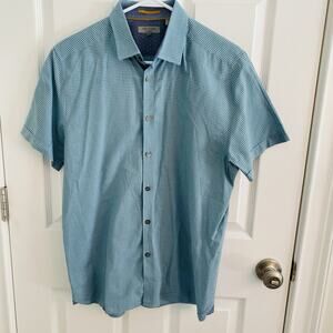 Ted Baker London Shirt Mens Size 4 Large Blue Check Button Down Short Sleeve